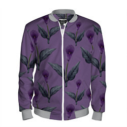 Бомбер мужской Фиолетовые каллы с зелеными листьями, цвет: 3D-меланж