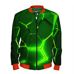 Бомбер мужской 3D ПЛИТЫ НЕОН NEON GREEN HEXAGON РАЗЛОМ, цвет: 3D-красный