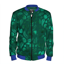 Бомбер мужской Яркие зеленые листья, цвет: 3D-синий