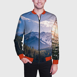 Бомбер мужской Горы Лес Солнце, цвет: 3D-красный — фото 2