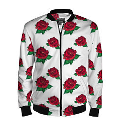 Бомбер мужской Цветы Красные Розы На Белом Фоне, цвет: 3D-черный