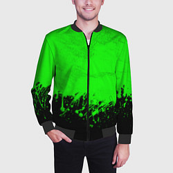 Бомбер мужской САЛАТОВЫЕ НЕОНОВЫЕ БРЫЗГИ КРАСКИ, цвет: 3D-черный — фото 2
