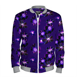Бомбер мужской Цветы Фиолетовые Гибискус На Синем Фоне, цвет: 3D-меланж