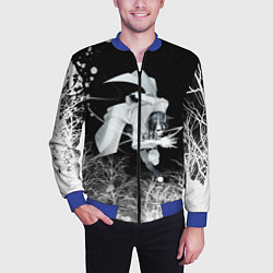 Бомбер мужской Белый Неон над лесом White Neon, цвет: 3D-синий — фото 2