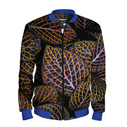 Бомбер мужской Неоновые листья цветов - Оранжевый, цвет: 3D-синий