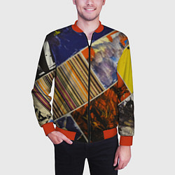 Бомбер мужской Нарезка Из Постеров, цвет: 3D-красный — фото 2