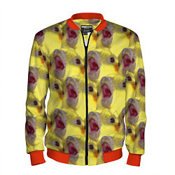 Бомбер мужской Попугай Корелла Орёт Мем, цвет: 3D-красный