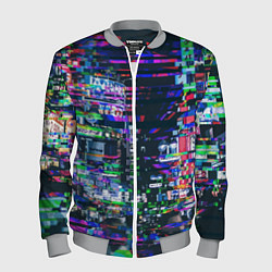 Бомбер мужской Ночной город - glitch, цвет: 3D-меланж