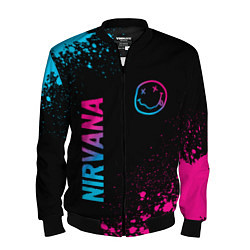 Бомбер мужской Nirvana - neon gradient: символ и надпись вертикал, цвет: 3D-черный