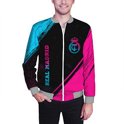 Бомбер мужской Real Madrid - neon gradient: символ и надпись верт, цвет: 3D-меланж — фото 2