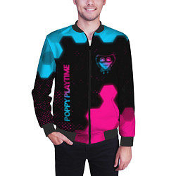 Бомбер мужской Poppy Playtime - neon gradient: символ и надпись в, цвет: 3D-черный — фото 2