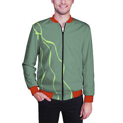 Бомбер мужской Абстрактные зеленые линии на фоне цвета хаки, цвет: 3D-красный — фото 2