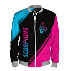Бомбер мужской Scorpions - neon gradient: надпись, символ, цвет: 3D-меланж
