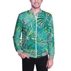 Бомбер мужской Тропические листья на зеленом фоне, цвет: 3D-меланж — фото 2