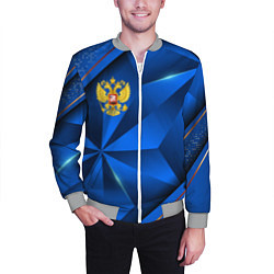 Бомбер мужской Герб РФ на синем объемном фоне, цвет: 3D-меланж — фото 2