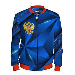 Бомбер мужской Герб РФ на синем объемном фоне, цвет: 3D-красный