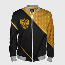 Бомбер мужской Герб России на черном фоне с золотыми вставками, цвет: 3D-меланж