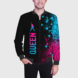 Бомбер мужской Queen - neon gradient: по-вертикали, цвет: 3D-черный — фото 2