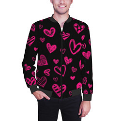 Бомбер мужской Розовые сердца, цвет: 3D-черный — фото 2