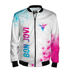 Бомбер мужской Bon Jovi neon gradient style: надпись, символ, цвет: 3D-черный