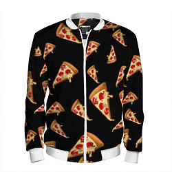 Бомбер мужской Куски пиццы на черном фоне, цвет: 3D-белый