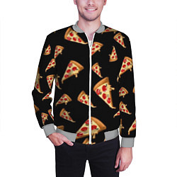 Бомбер мужской Куски пиццы на черном фоне, цвет: 3D-меланж — фото 2