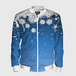Бомбер мужской Снежный узор на синем фоне, цвет: 3D-белый