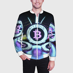 Бомбер мужской Неоновый светящийся биткоин, цвет: 3D-белый — фото 2