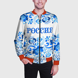 Бомбер мужской РОССИЯ голубой узор, цвет: 3D-красный — фото 2