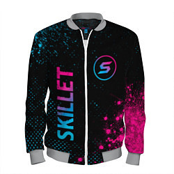 Бомбер мужской Skillet - neon gradient: надпись, символ, цвет: 3D-меланж