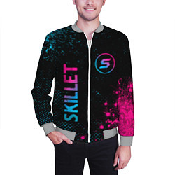 Бомбер мужской Skillet - neon gradient: надпись, символ, цвет: 3D-меланж — фото 2