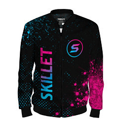 Бомбер мужской Skillet - neon gradient: надпись, символ, цвет: 3D-черный