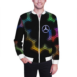 Бомбер мужской Mercedes - neon pattern, цвет: 3D-белый — фото 2