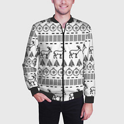 Бомбер мужской Черно-белый узор с оленями, цвет: 3D-черный — фото 2