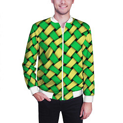 Бомбер мужской Жёлто-зелёная плетёнка - оптическая иллюзия, цвет: 3D-белый — фото 2