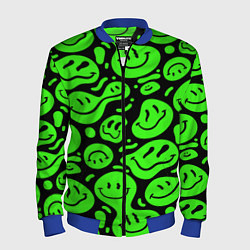 Бомбер мужской Психоделические смайлы - салатовый неон, цвет: 3D-синий