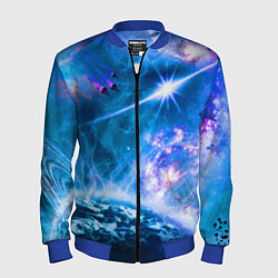Бомбер мужской Космос - планета и яркая звезда, цвет: 3D-синий