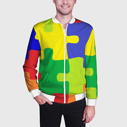 Бомбер мужской Пазлы разноцветные, цвет: 3D-белый — фото 2