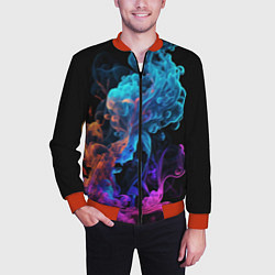 Бомбер мужской Неоновый цветной дым на черном фоне, цвет: 3D-красный — фото 2