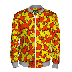 Бомбер мужской Красно-желтые сердца, цвет: 3D-меланж
