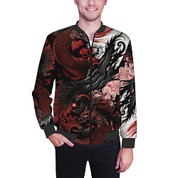 Бомбер мужской Красный Irezumi узор, цвет: 3D-черный — фото 2