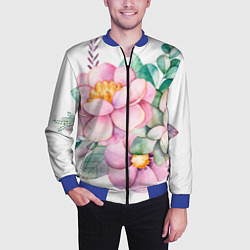 Бомбер мужской Пастельные цветы - посередине, цвет: 3D-синий — фото 2