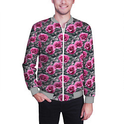 Бомбер мужской Розовые розы с цифровым камуфляжем, цвет: 3D-меланж — фото 2