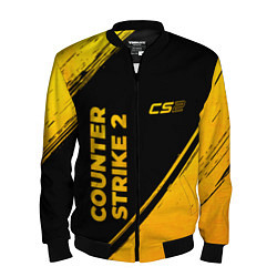 Бомбер мужской Counter Strike 2 - gold gradient: надпись, символ, цвет: 3D-черный