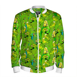 Бомбер мужской Зеленые волнистые попугайчики, цвет: 3D-белый