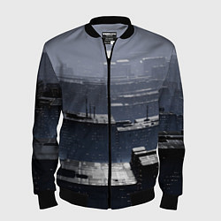 Бомбер мужской Тёмный металлический город будущего, цвет: 3D-черный