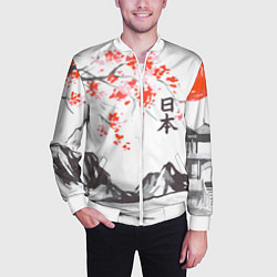 Бомбер мужской Цветущая сакура и солнце - Япония, цвет: 3D-белый — фото 2