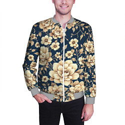 Бомбер мужской Золотые цветы узор, цвет: 3D-меланж — фото 2