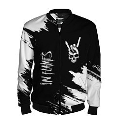 Бомбер мужской In Flames и рок символ на темном фоне, цвет: 3D-черный