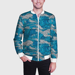 Бомбер мужской Голубые и белые волны, цвет: 3D-белый — фото 2